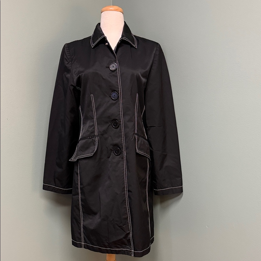 Dollhouse Black Trench Coat with White Stitching